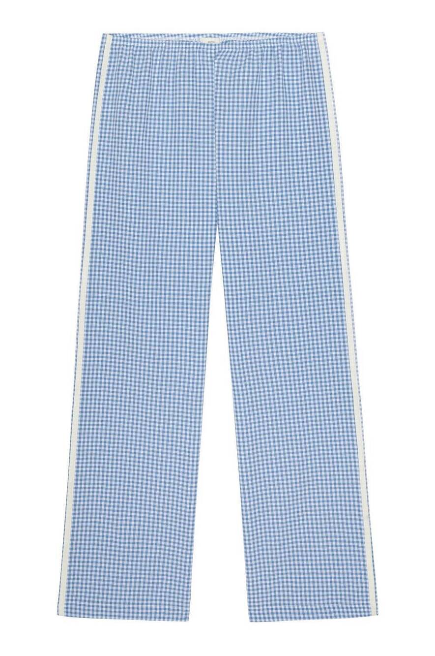 NEW DONNI. women's cotton gingham stripe crop pant in cloud